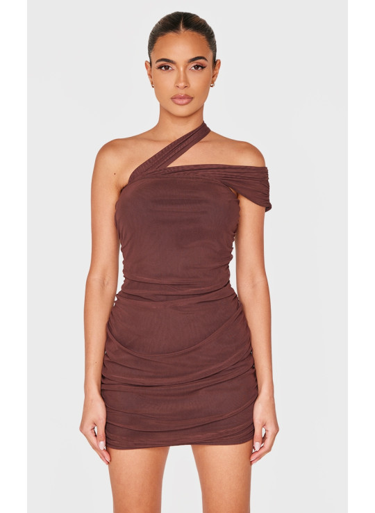Шоколадна міні-сукня з деталями горловини