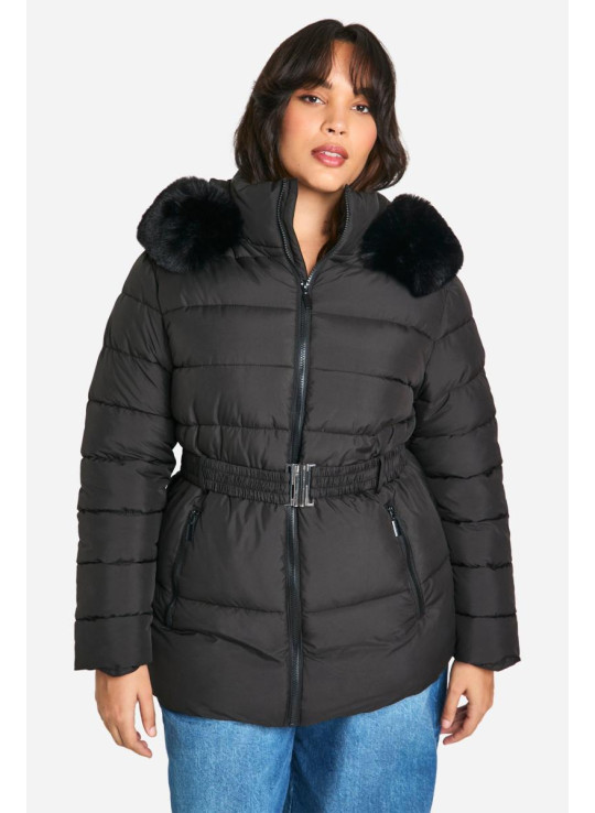 Плюс куртка-пуховик із штучним хутром і поясом Плюс куртка-пуховик із штучним хутром і поясом