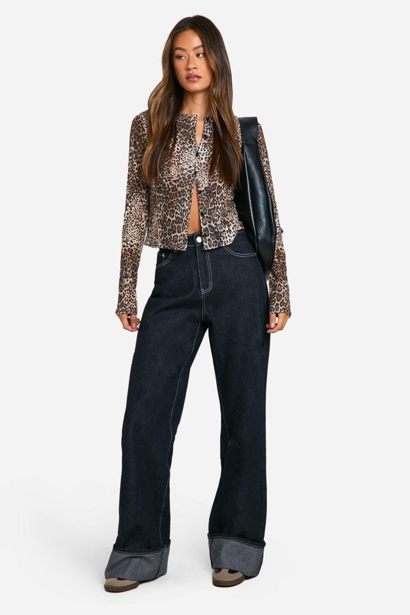 Високий леопардовий кардиган з високим вирізом