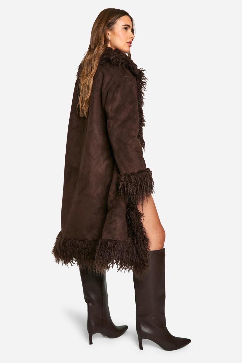 Довге пальто зі штучним хутром