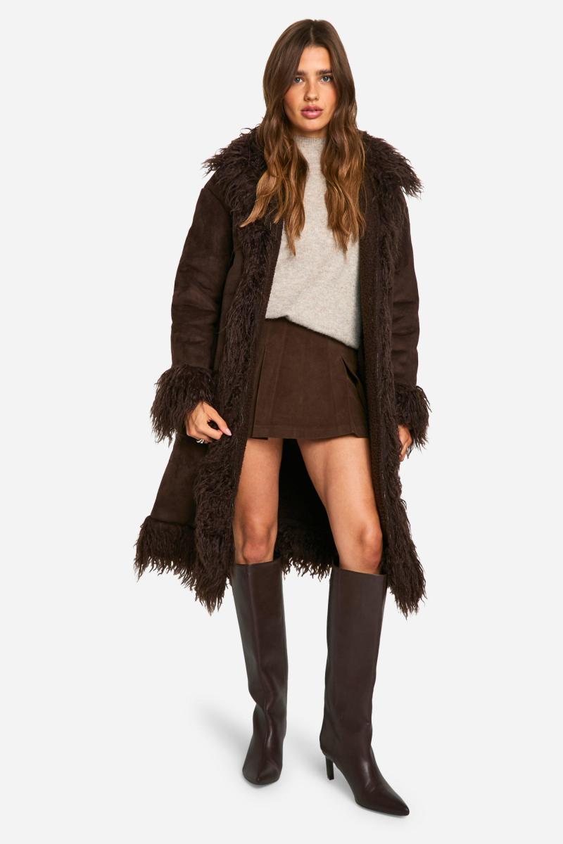 Довге пальто зі штучним хутром