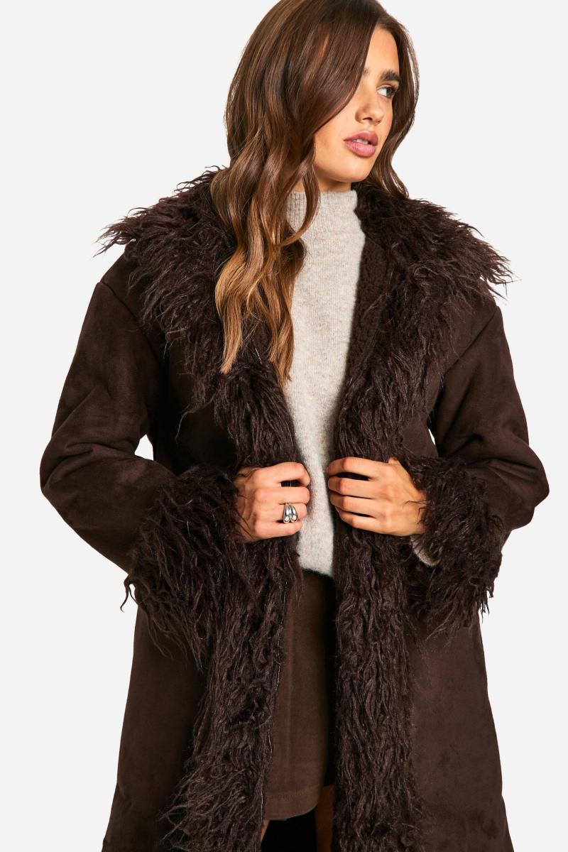 Довге пальто зі штучним хутром
