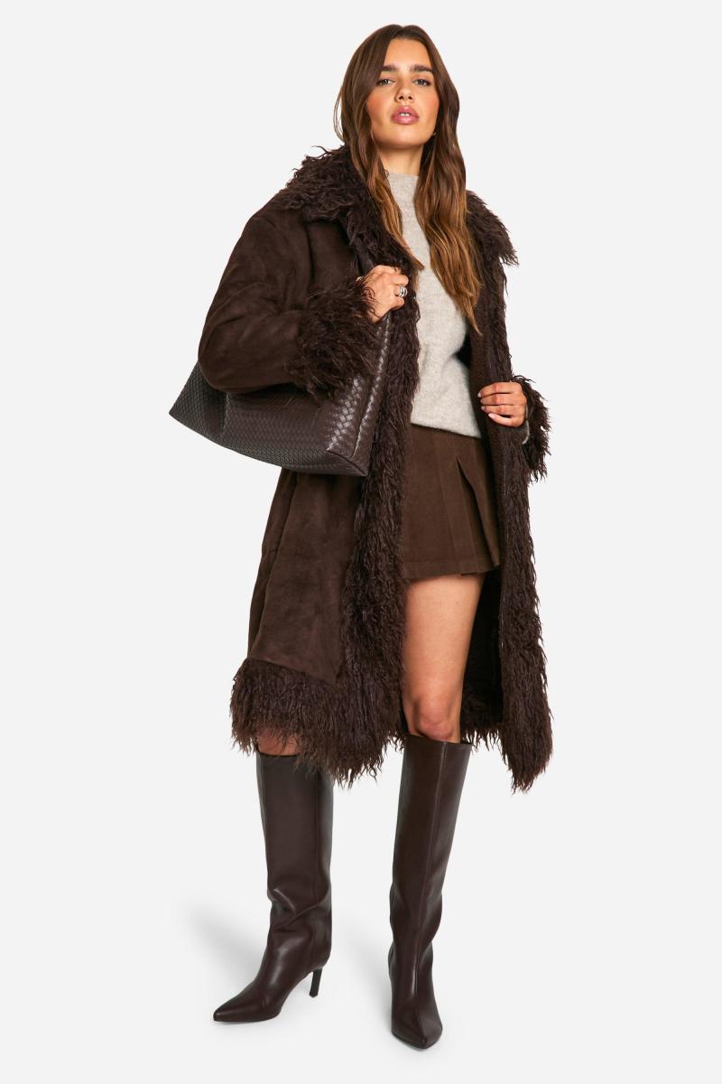 Довге пальто зі штучним хутром