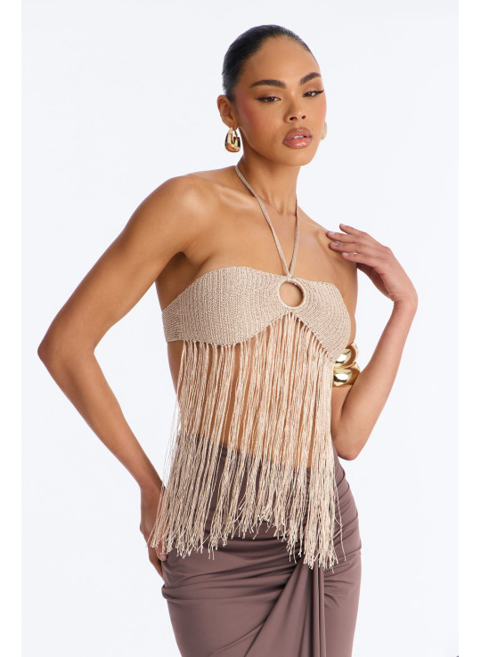 Кроше-топ з металізованим декором та бахромою Кроше-топ з металізованим декором та бахромою