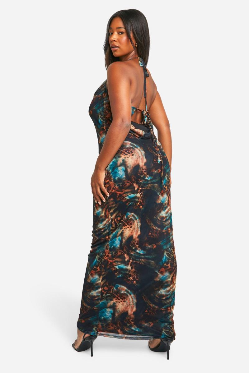 Плюс максі-сукня з вирізом із тваринним принтом