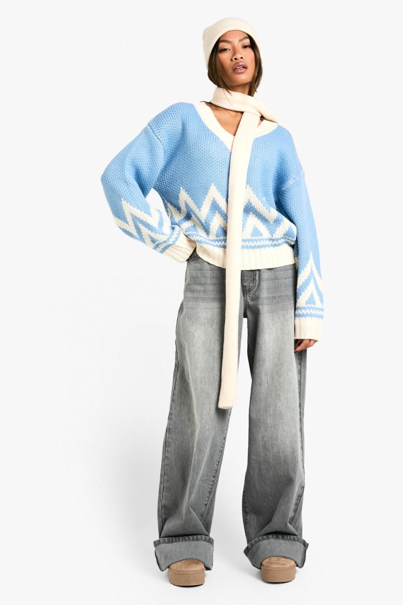 Трикотажний джемпер із V-подібним вирізом і ялинкою