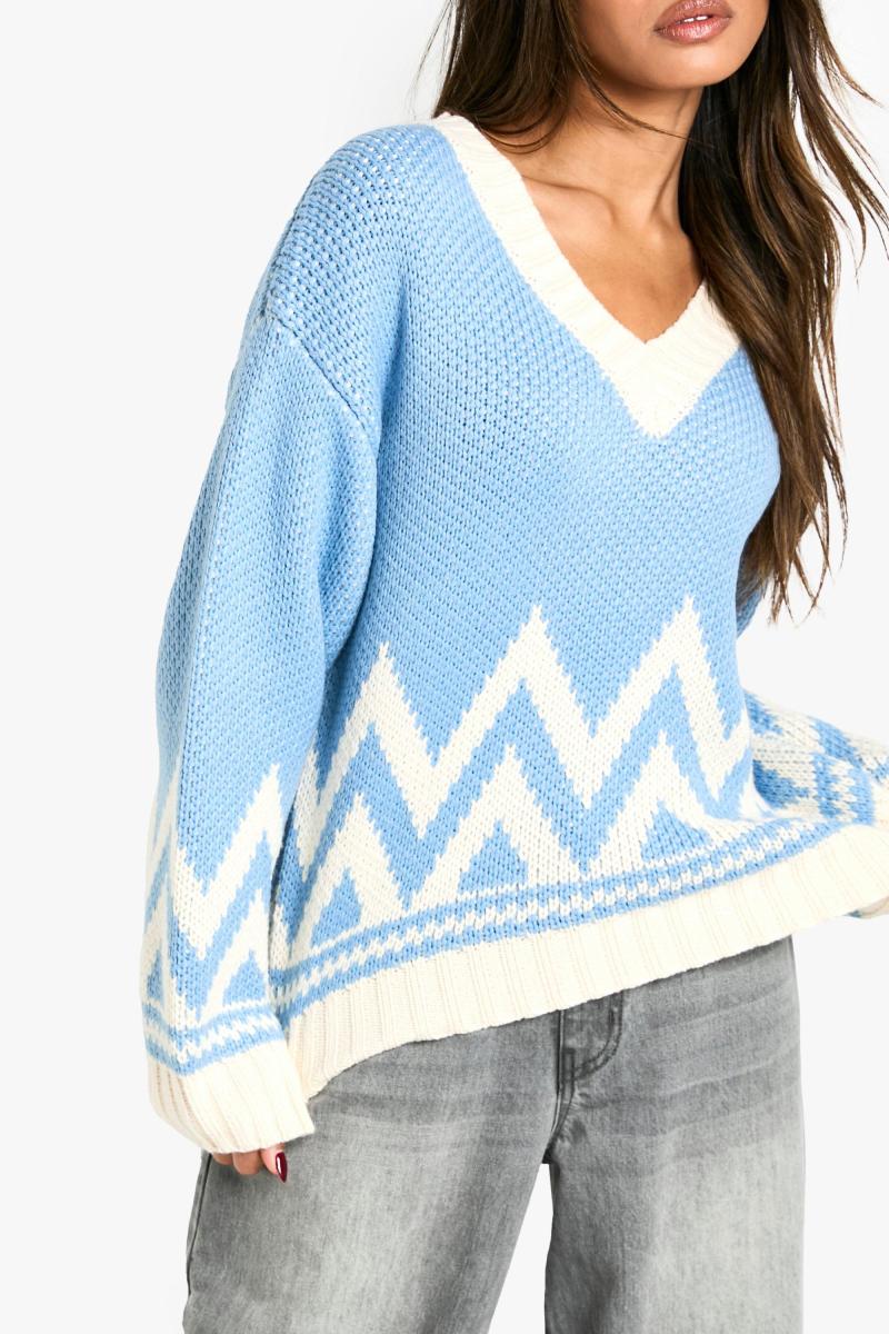 Трикотажний джемпер із V-подібним вирізом і ялинкою