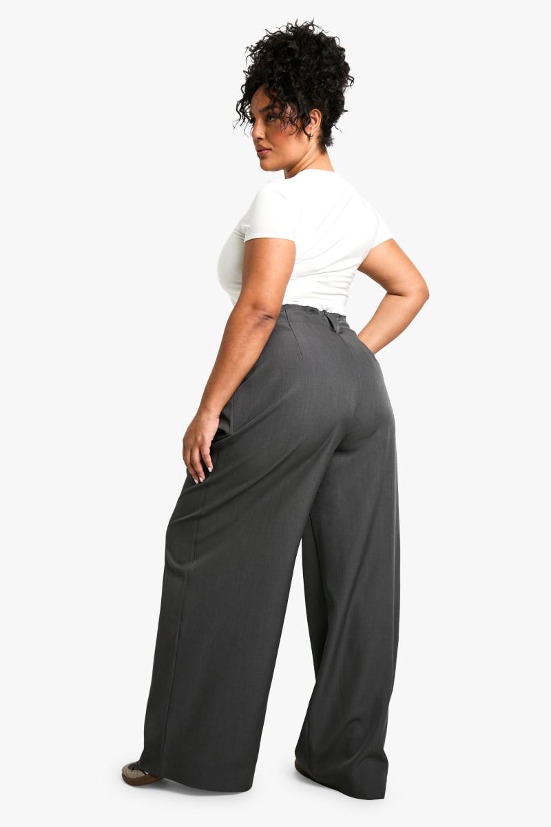 Плюс Fray Hem подвійна талія широкі ткані штани