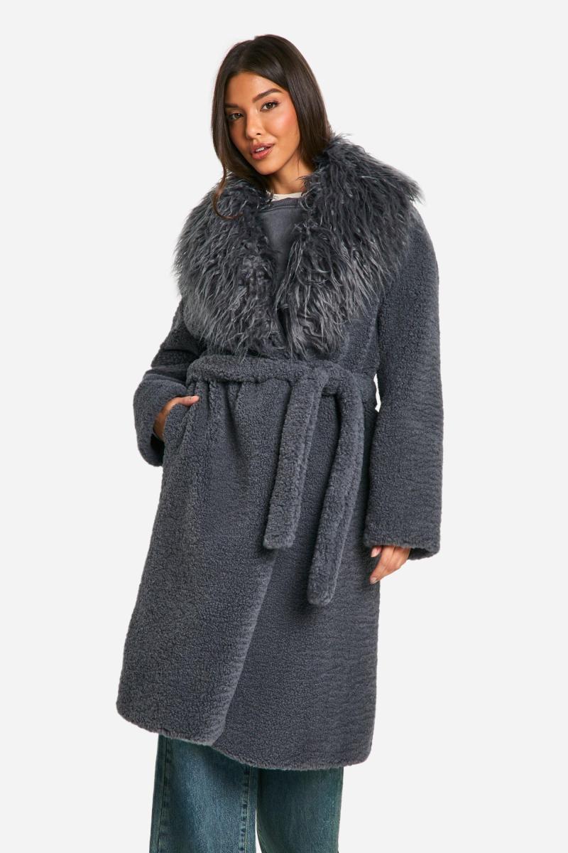 Пальто максі зі штучного хутра