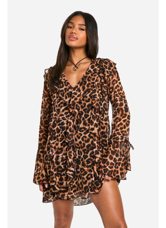 Сукня прямого крою з леопардовими воланами