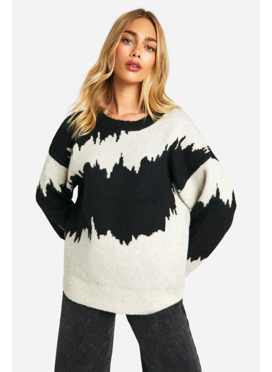 Величезний монохромний джемпер у абстрактну смужку Величезний монохромний джемпер у абстрактну смужку