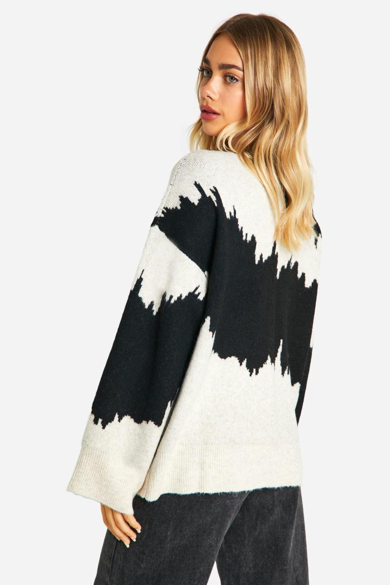 Величезний монохромний джемпер у абстрактну смужку