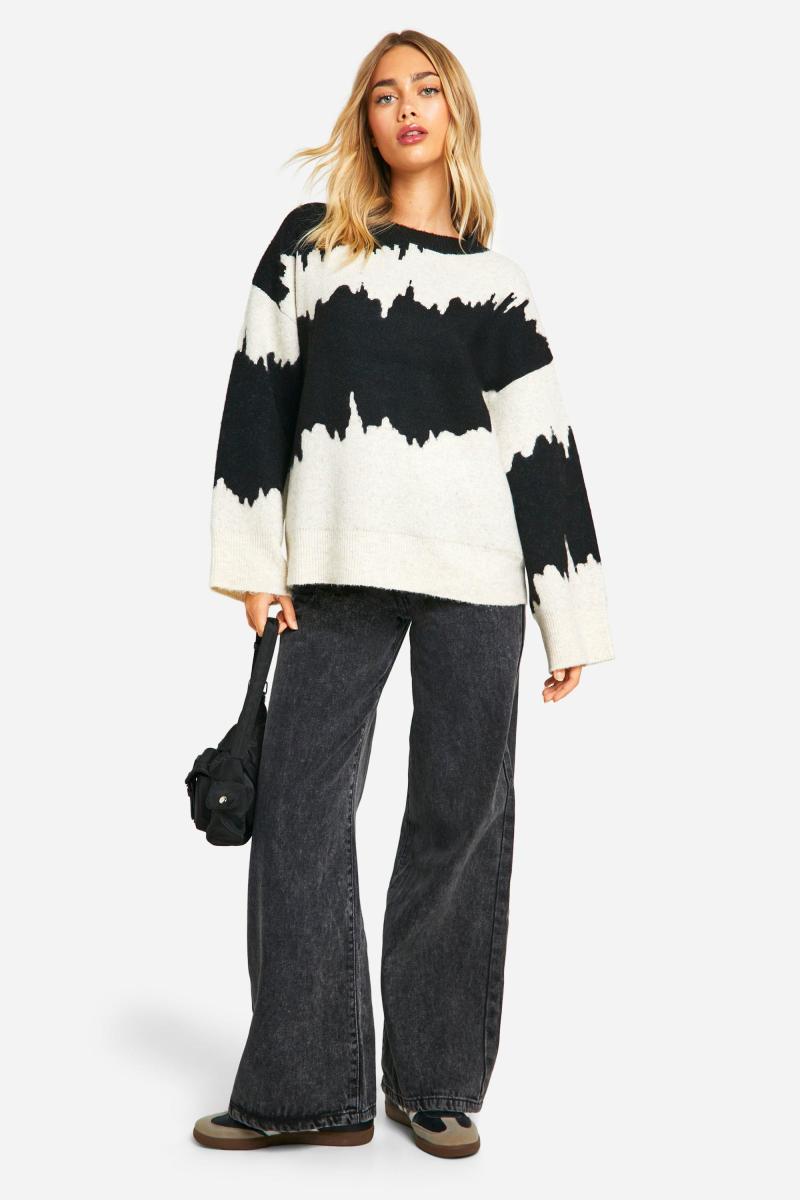 Величезний монохромний джемпер у абстрактну смужку