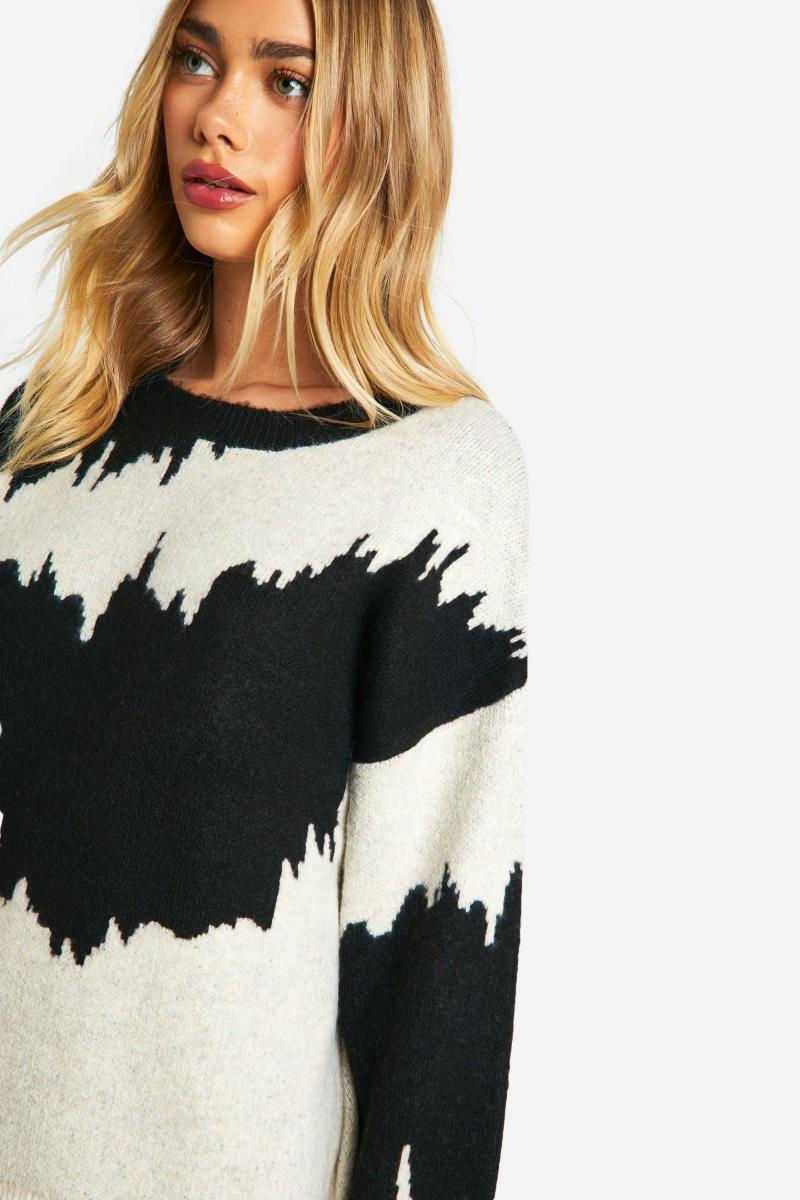 Величезний монохромний джемпер у абстрактну смужку