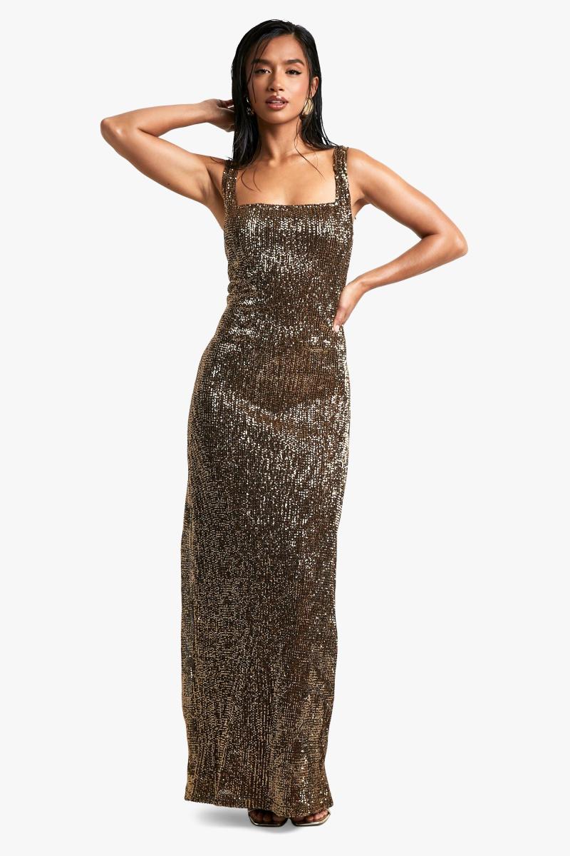 Маленька плаття максі з квадратним вирізом і паєтками