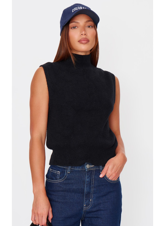 Чорний м'який трикотажний джемпер з високим горлом Чорний м'який трикотажний джемпер з високим горлом