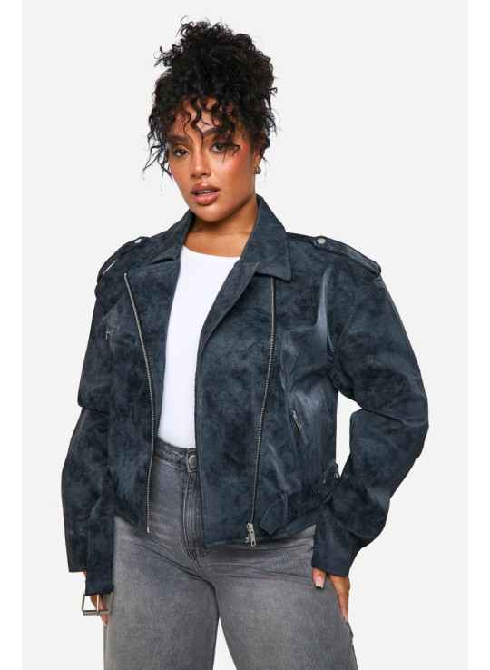Плюс вінтажний вигляд з штучної шкіряної байкерки Плюс вінтажний вигляд з штучної шкіряної байкерки