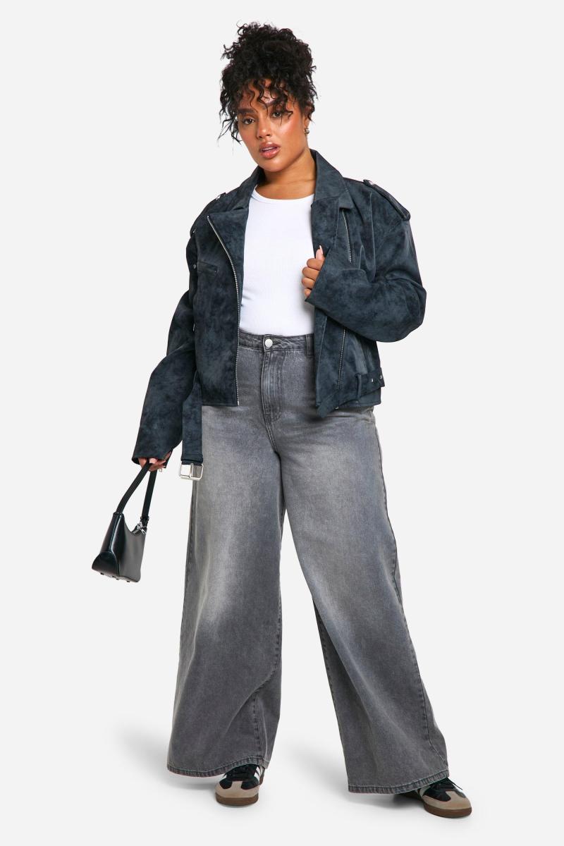 Плюс вінтажний вигляд з штучної шкіряної байкерки