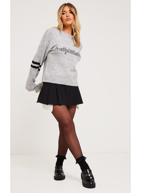 Широкий сірий джемпер із в’язаними рукавами в рубчик Широкий сірий джемпер із в’язаними рукавами в рубчик