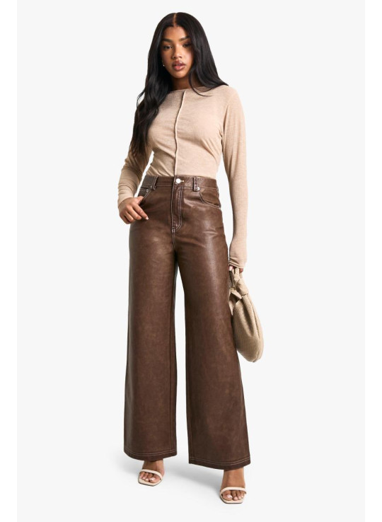 Вінтажний вигляд широкий штучний шкіряний штан