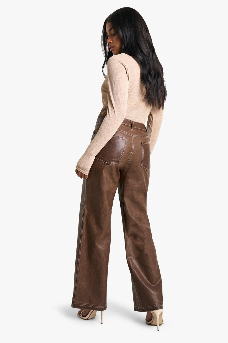 Вінтажний вигляд широкий штучний шкіряний штан