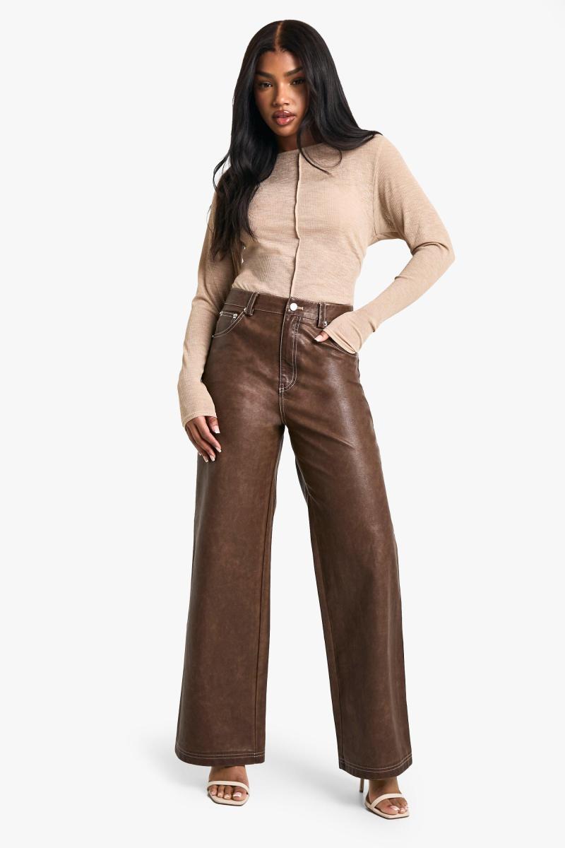 Вінтажний вигляд широкий штучний шкіряний штан