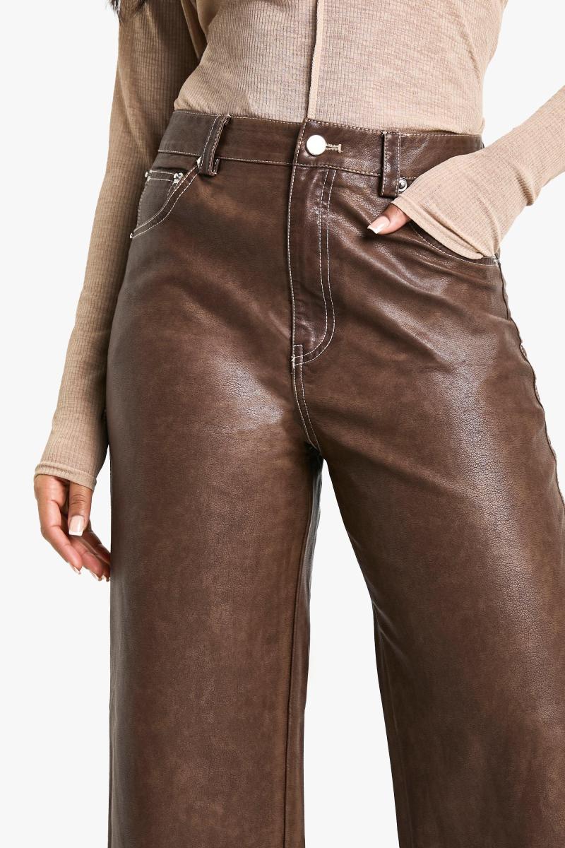 Вінтажний вигляд широкий штучний шкіряний штан