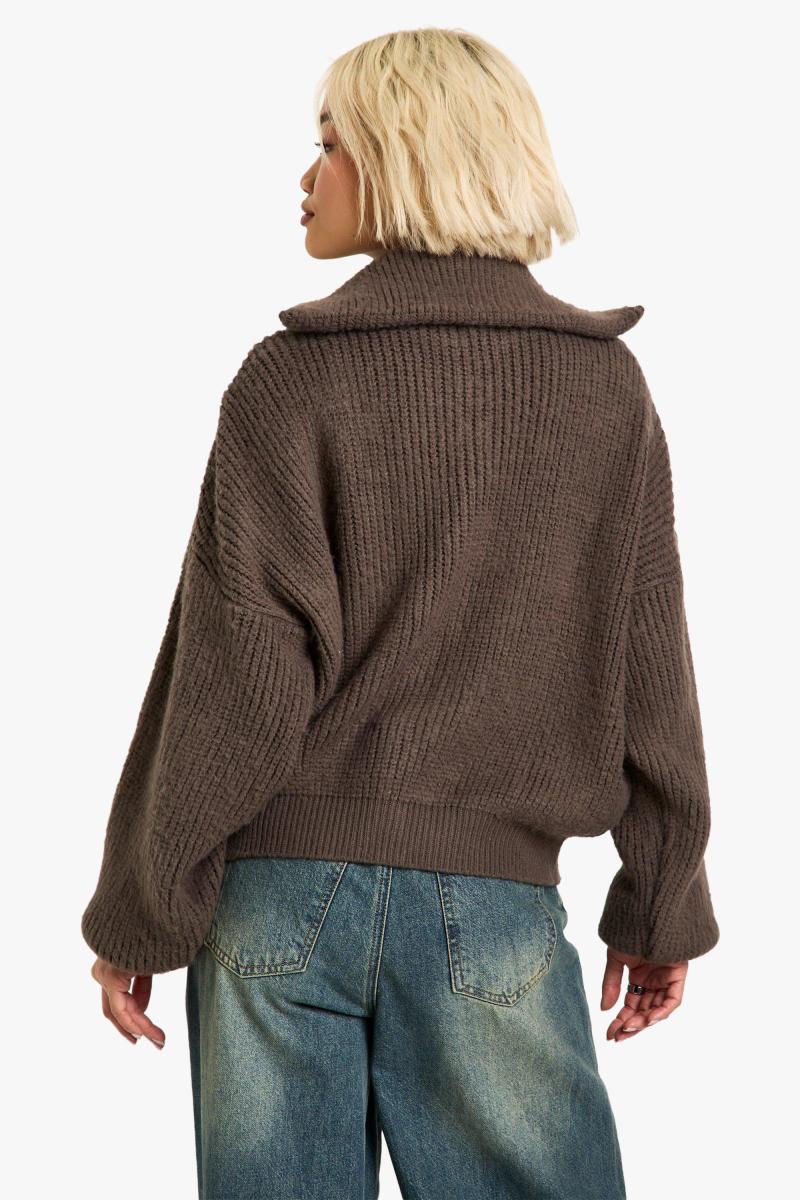 Подвійний кінцевий блискавка вгору в’язавши негабаритний кардиган