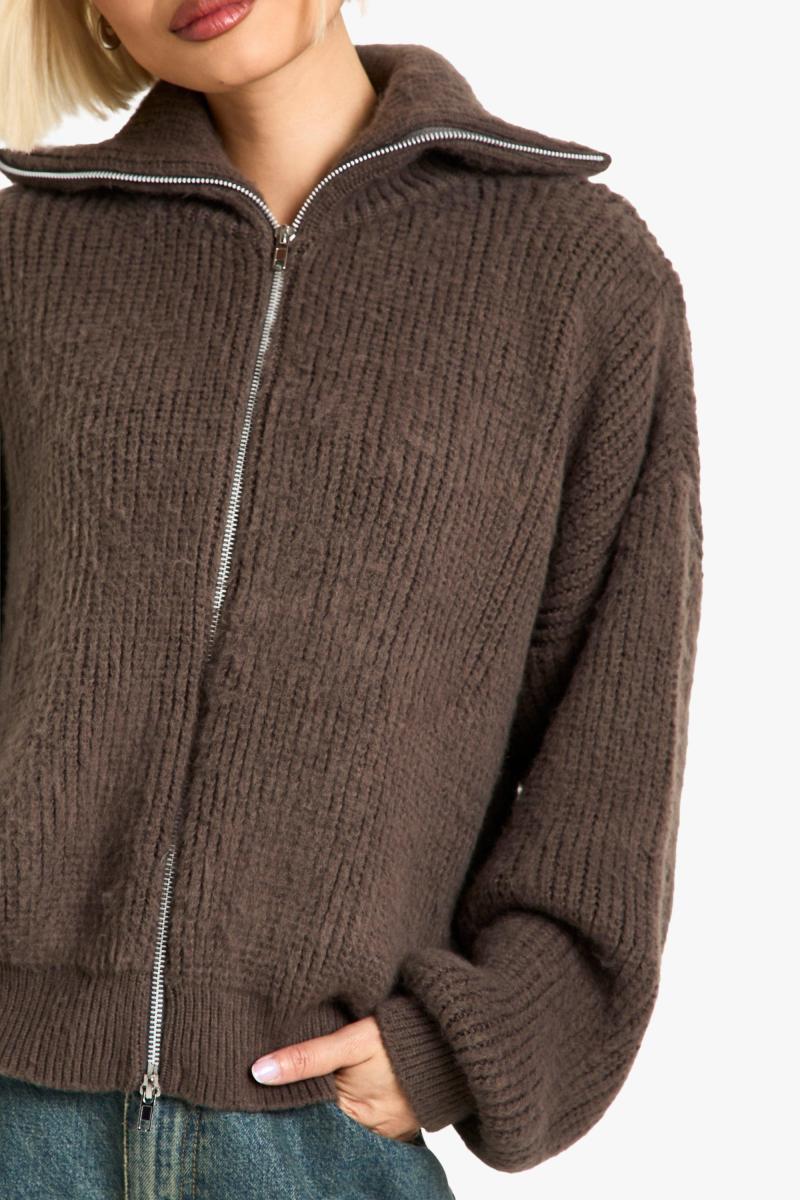 Подвійний кінцевий блискавка вгору в’язавши негабаритний кардиган