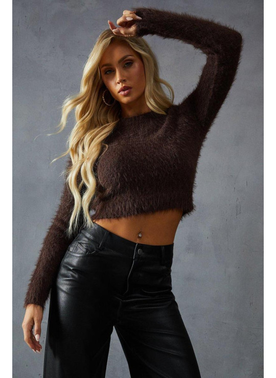 Пухнаста в'язана обрізана джемпер з довгими рукавами Пухнаста в'язана обрізана джемпер з довгими рукавами