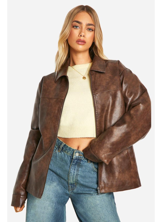 Вінтажна куртка зі штучної шкіри на блискавці Вінтажна куртка зі штучної шкіри на блискавці