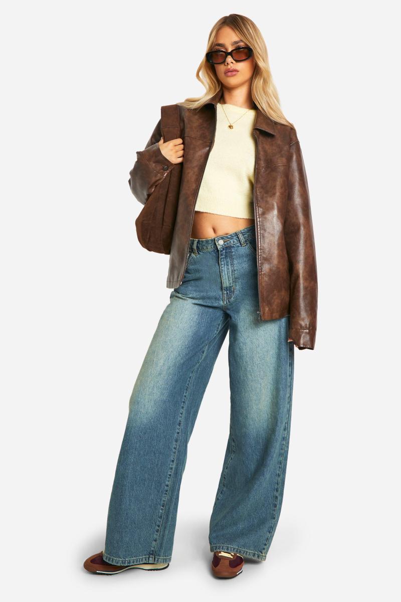 Вінтажна куртка зі штучної шкіри на блискавці