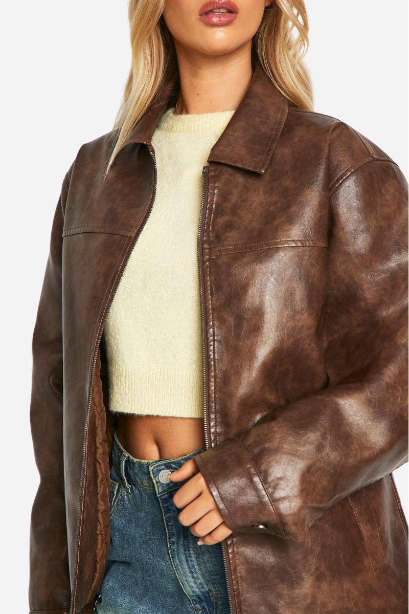 Вінтажна куртка зі штучної шкіри на блискавці