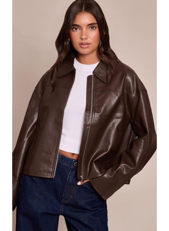 Шоколадна блискавка через куртку PU Шоколадна блискавка через куртку PU