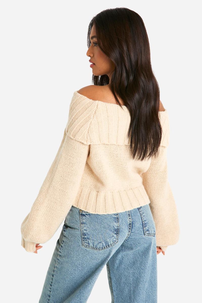 Трикотажний джемпер з дрібним ребристим рукавом з балончиком