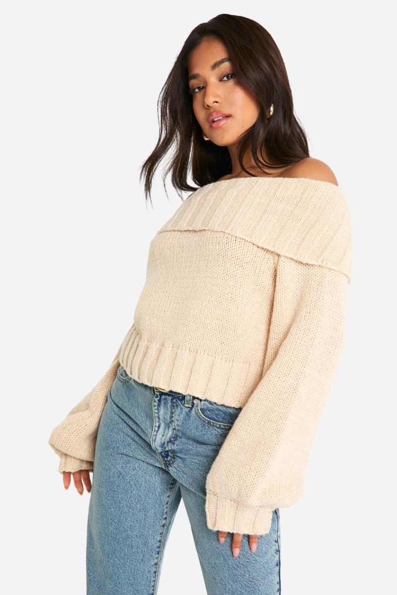 Трикотажний джемпер з дрібним ребристим рукавом з балончиком