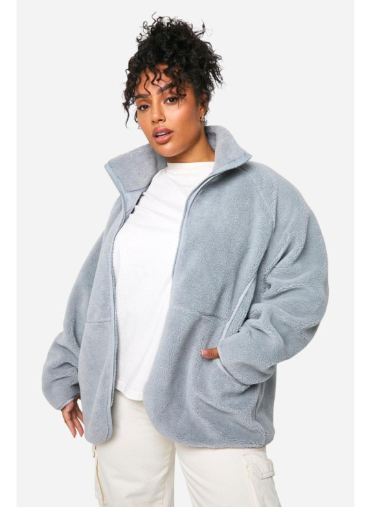 Плюс велика куртка Teddy на блискавці Плюс велика куртка Teddy на блискавці