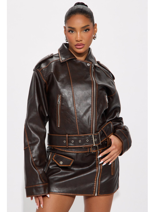 Мото-куртка з виправої еко-шкіри Мото-куртка з виправої еко-шкіри