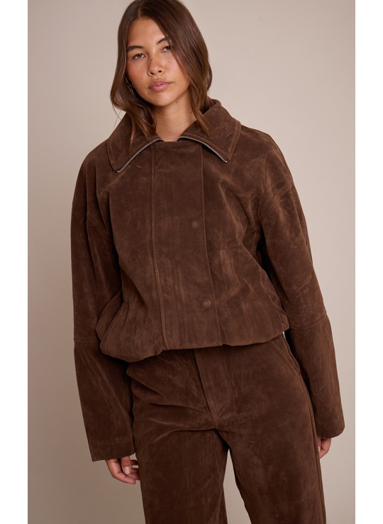 Темно -коричнева замша байкерська куртка Темно -коричнева замша байкерська куртка
