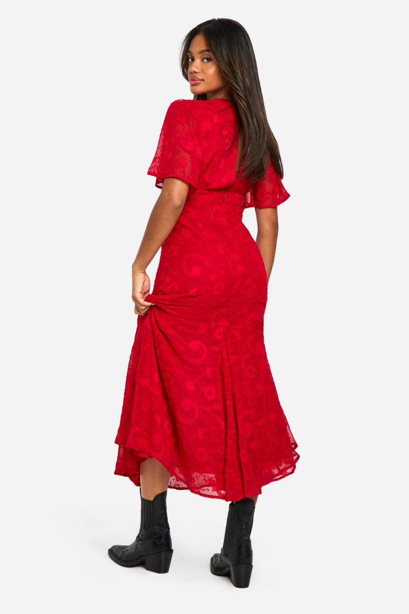 Jacquard Paisley Angel Sleeve Midaxi плаття