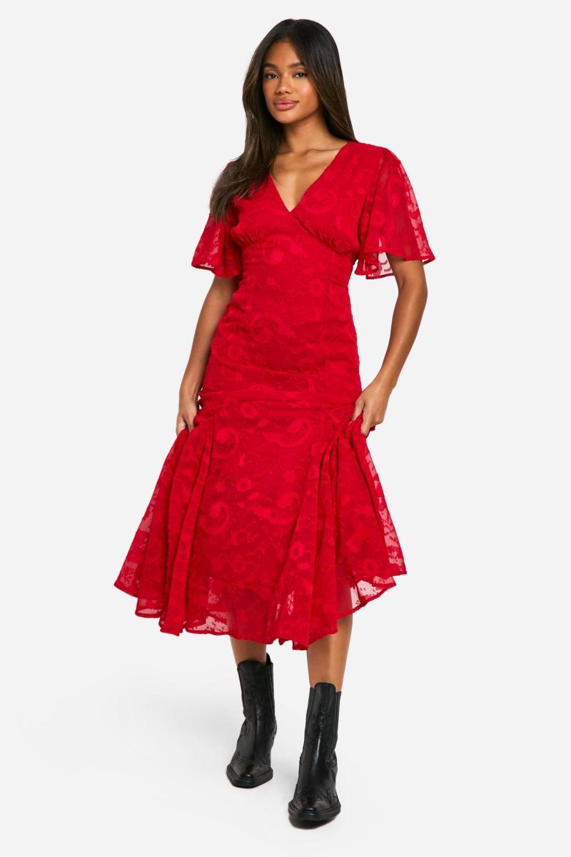 Jacquard Paisley Angel Sleeve Midaxi плаття