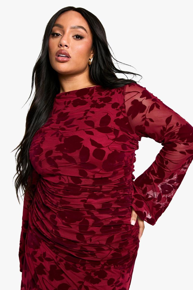 Плюс сукня Devore Ruched Midaxi