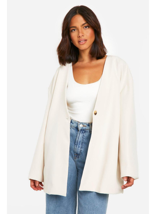 Без комірця негабаритний блейзер Без комірця негабаритний блейзер