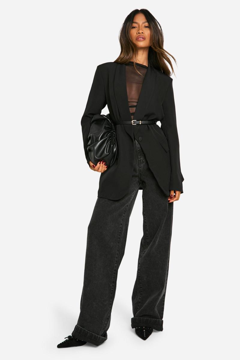 Чорний піджак великого розміру з глибокою підкладкою