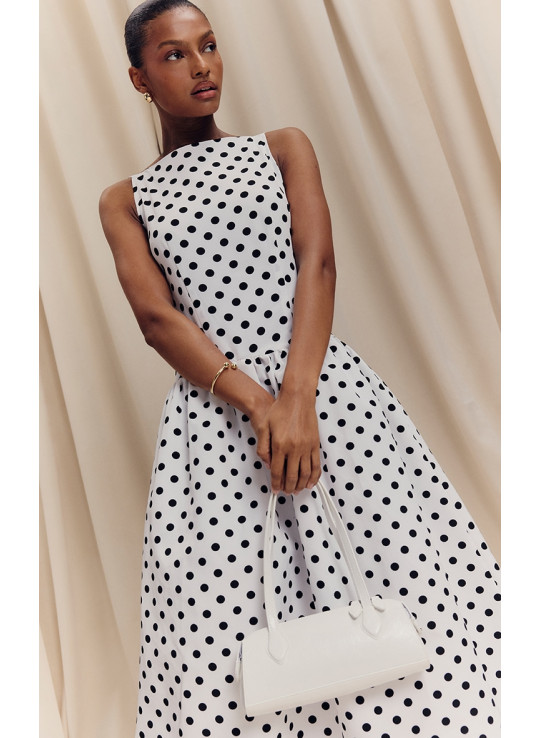 Монохромна сукня з польовою крапкою, надрукована, окинута талія Монохромна сукня з польовою крапкою, надрукована, окинута талія