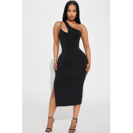 Сукня Міді з Одним Плечем - Чорний