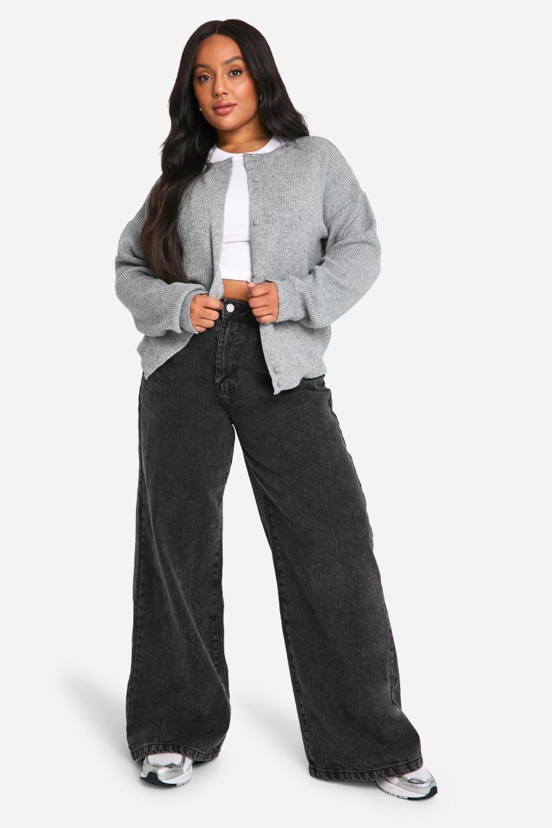 Плюс тонкий кардиган з круглим вирізом