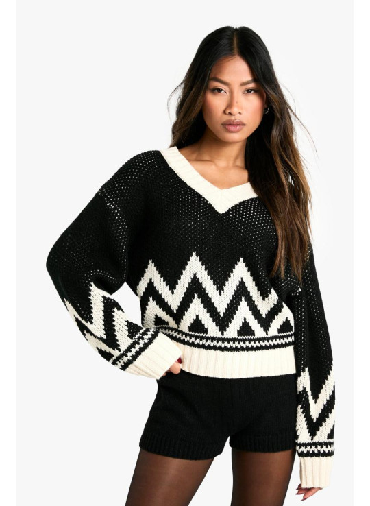 Трикотажний джемпер із V-подібним вирізом і ялинкою Трикотажний джемпер із V-подібним вирізом і ялинкою