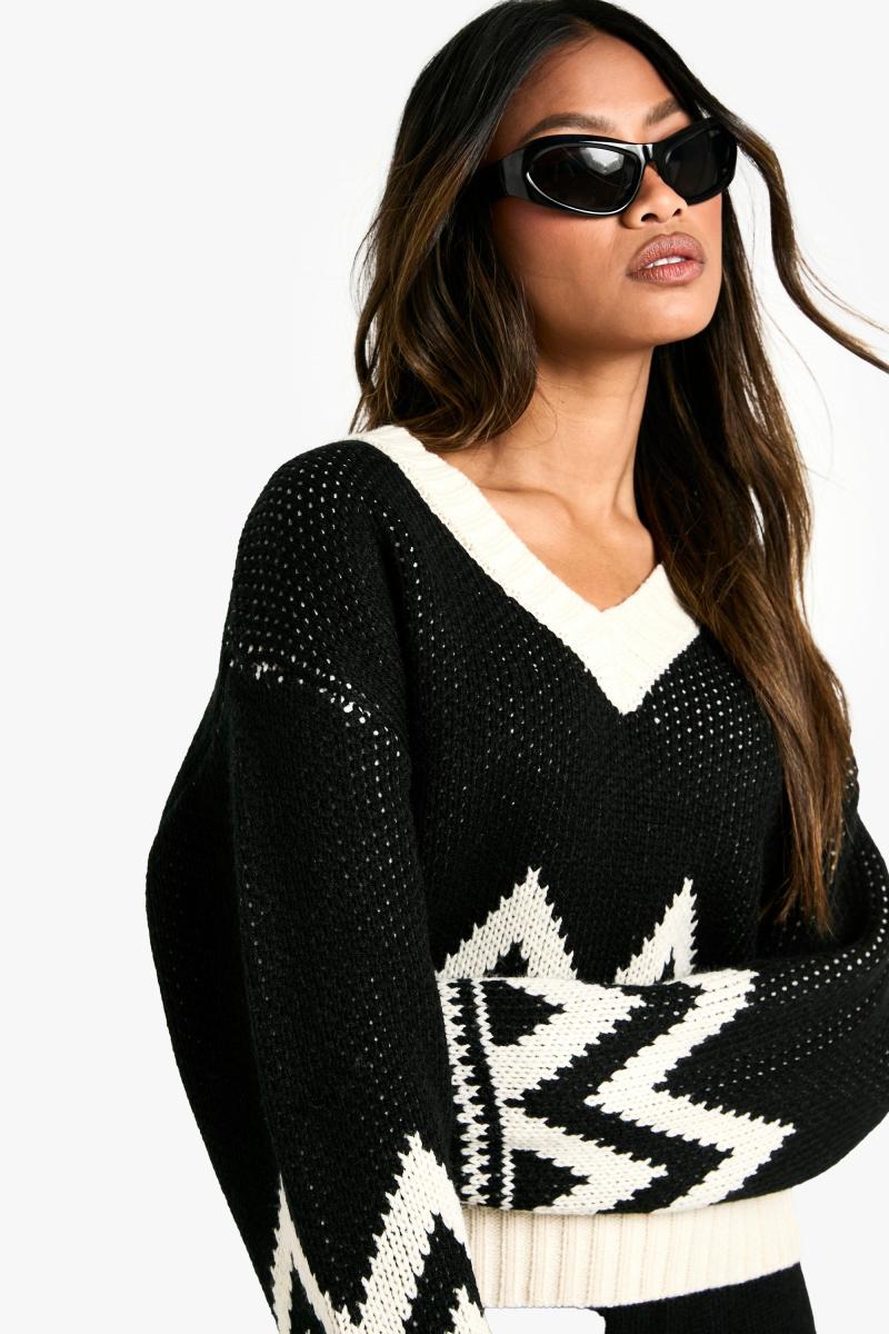 Трикотажний джемпер із V-подібним вирізом і ялинкою