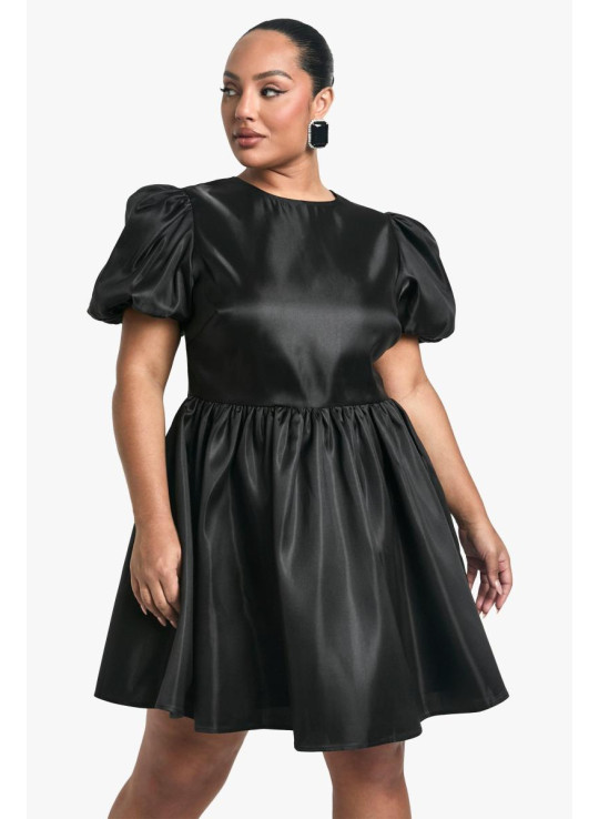 Плюс сукня-фігуристка з тафти та бантом на спині з пуховими рукавами